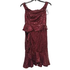 Nikibiki Sequin Tank Cocktail Party Ruffle Dress Women’s Small Ruby Wine